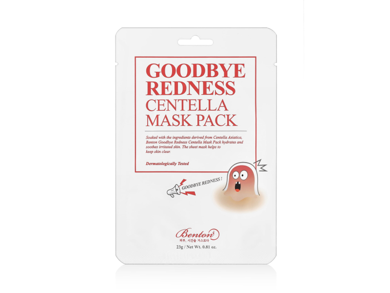 Benton kasvomaski, kuva yksittäisestä avaamattomasta tuotteesta, ohut aukirepäistävä pakkaus (Goodbye Redness Centella Mask)